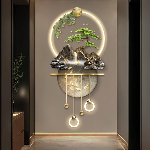 Painting Town Fulu Jinshan Entrance Decoration Painting Landscape Advanced Three-dimensional LED Wall Lamp Painting Entry Hall Corridor End Hanging Painting Fulu Jinshan ZP4836+ZP4837+ZP4840 60*130cm Ordinary hanging painting without lights