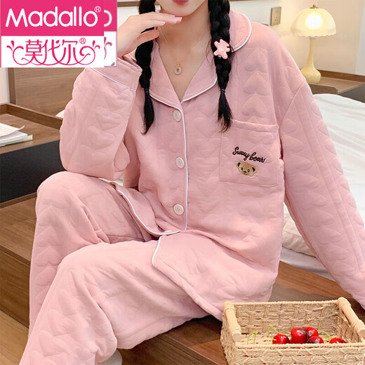 Modal Direct Sales Pyjama für Frauen im Herbst und Winter Neue Luft Baumwolle Mezzanine verdickte Heimkleidung für Winter -Strickjacke 12805 Feste Farbpocke L.