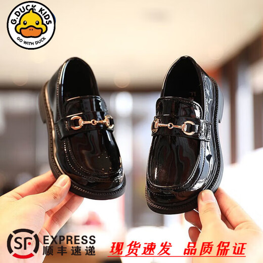 G.duck Little Yellow Duck Girls' Shoes 2024 Spring and Autumn New Children's Princess Shoes Western-style Single Shoes Versatile Soft Sole Leather Shoes Black (Add 1cm to your foot length when ordering) 35 (inner length 21.4cm)