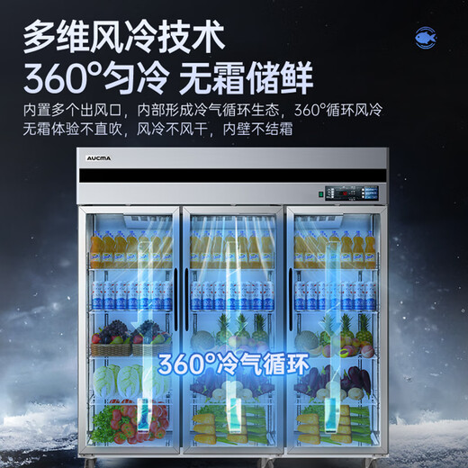 AUCMA Kühlvitrine für Gewerbe, große Kapazität, vertikale Doppeltür, Glastür, Obst, Gemüse, Bier, Blumenhotel, Frischvitrine, Vitrine, Getränkeschrank, luftgekühlt, frostfrei, 1390 Liter, drei Türen, VC-1390AW