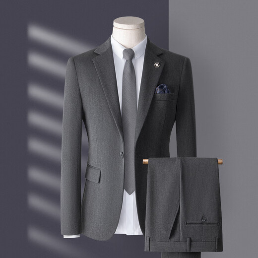 Bird-like suit suit for men, three-piece Korean style slim business casual suit for groom and wedding, medium gray, top + pants + vest, free lining L