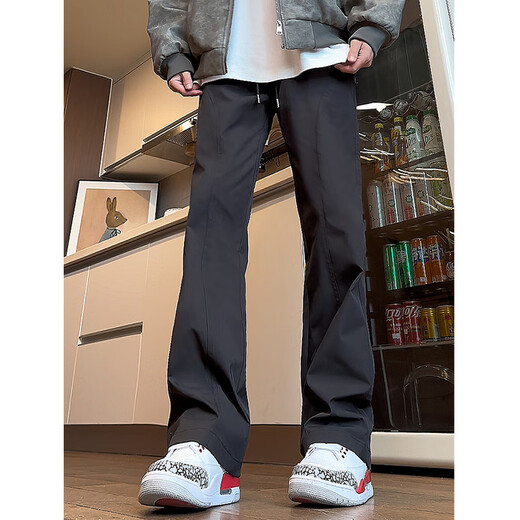 SWAMP AREA American micro-flared casual overalls men's autumn and winter straight trousers bias cut handsome pants K1105 black L