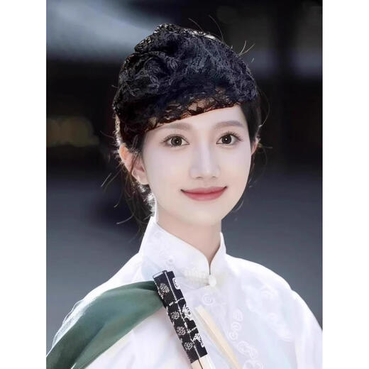 CLCEY half hat headband to cover white hair, Western-style wide-brimmed headband, women's headwear, French lace spring and summer fashion beret, lace half hat black