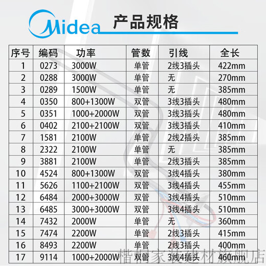 XMSJ定制美的电热水器加热管加热棒1500/2000/2100/3000W发热管原装配 9号 3881 2100W