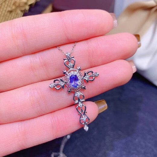 Shilian Special Offer New Natural Tanzanite Pendant Fresh and Elegant 925 Silver Seiko Inlaid Cross Pendant Free Necklace