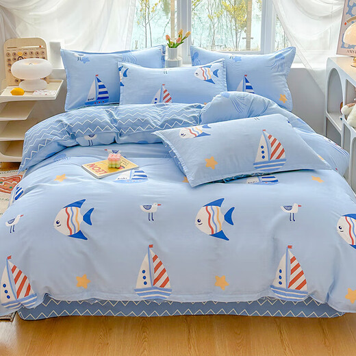 Mengshina cotton children's quilt cover single piece 120x150x200cm kindergarten cartoon baby pure cotton quilt cover single girl 4 Sea World single quilt cover 120*150cm