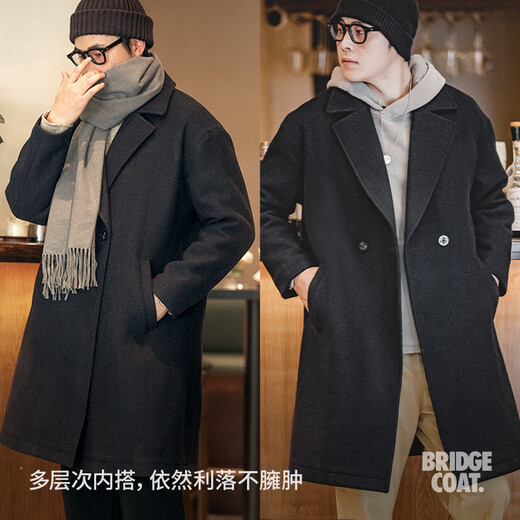 Madden Workwear American Retro Heavy Wool Woolen Coat Mid-Length Thickened Windproof Warm Casual Jacket Men's Winter Charcoal Black L (175)