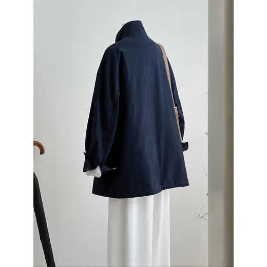 ROMON sense stand collar windbreaker jacket for women 2025 new spring and autumn small casual Korean Hepburn style short women's clothing navy blue L -110-120Jin Jin is equal to 0.5 kg