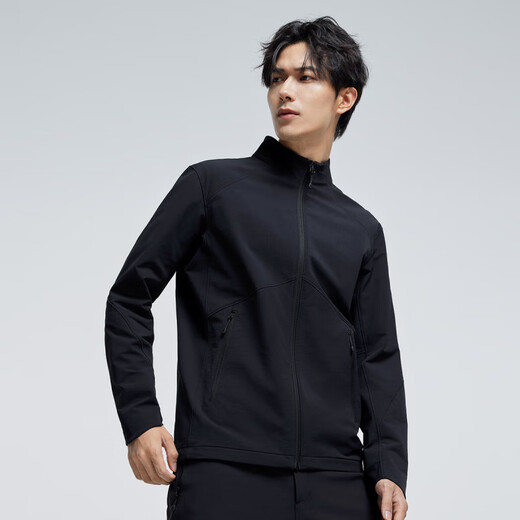 Pathfinder Sea Lion Soft Shell Cordura Outdoor Sports Mountaineering Jacket Waterproof Breathable Stand Collar Jacket Winter Velvet Jacket Black-Fleece L