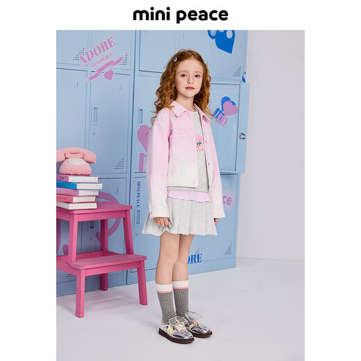 MiniPeace Peace Bird Children's Clothing Spring New Girls Denim Jacket F2BJF1278 Sweet Lilac Powder 140