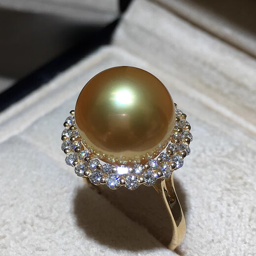DL 1998 Fat Donglai same model South Sea gold pearl ring bead gold diamond perfect round flawless strong light sea water South Sea gold beads 14-14mm
