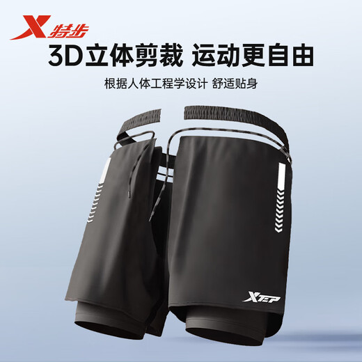 Xtep swimming trunks men's three-piece quick-drying double-layer anti-embarrassment loose swimming trunks swimming goggles and cap set large size swimming equipment modern black three-piece suit myopia contact customer service 3XL recommended weight 150-180Jin Jin equals 0.5 kg