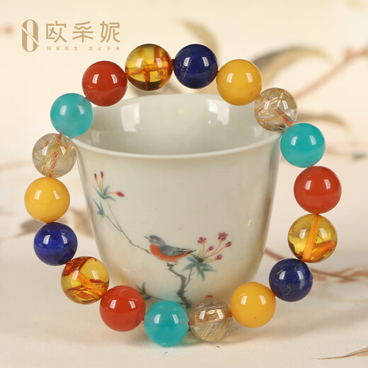 OUCERNY beeswax bracelet natural amber raw stone Duobao diy south red amazonite flower amber beaded bracelet dopamine C style