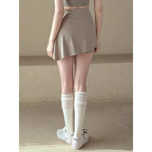 LULUUVTTOH sports shorts women's two-piece anti-exposure running fitness Pilates tennis badminton yoga skirt pants for women almond color true two-piece shorts + hip-covering skirt M