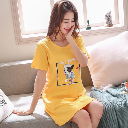 红豆（Hodo）睡裙女款夏季纯棉短袖2025新款家居服网红女士夏天夏款过膝睡衣裙 C1105 2XL 女(135-155斤)