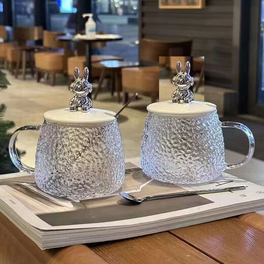 
Glass cup with lid bear cup high-value cup office home coffee cup internet celebrity hot water cup 1 small bear cup (with spoon) 270ml