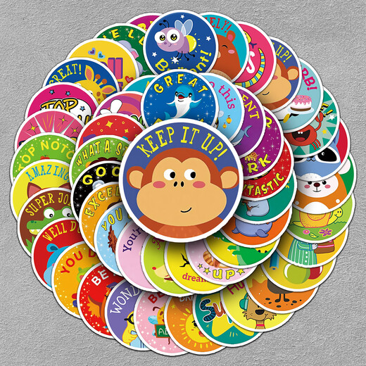 50 pièces de récompenses pour enfants, autocollants pour enfants, slogans anglais, louanges, gobelets à eau, écouteurs de bureau, voitures à batterie, planches à roulettes, bagages, autocollants, décoration imperméable, résistant à la colle, impression haute définition, graffitis peints, récompenses pour enfants-418 5,5-8,5 cm