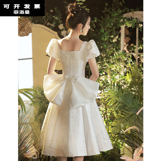 FEILUOMAN dress women's banquet evening dress for fat little people to receive certificates and light engagement white dress French dress can be worn at ordinary times white mid-length XS