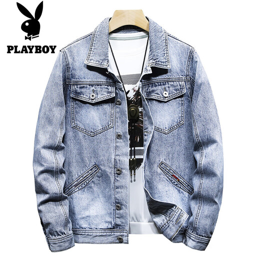 Playboy (Playboy) Denimjacke für Männer 2025 Frühling neuer koreanischer Stil Schlanker trendiger High-End-Denimjacke Workwear Freizeitjacke für Männer 1105 Hellblau XL