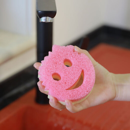 Likuai Smiley Classic Dad Magic Cleaning Wipe Kitchen Powerful Decontamination Wipe Sponge Dishwashing Wipe Imported from the United States Pink Smiley Double Sided