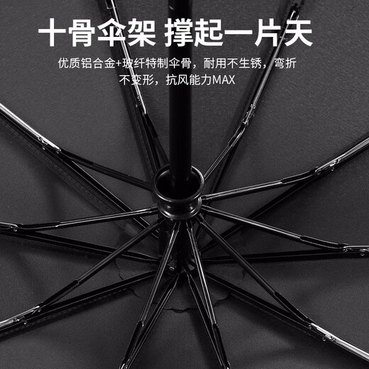 Jingxianju Automatic Umbrella Large Reinforced Thickened Strong Wind-Resistant Umbrella Fully Automatic Super Shade Men's Sun Umbrella Rain or Shine [Noble Black] Fully Automatic Enlargement - 10 Ribs