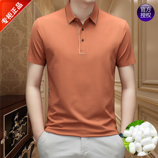 FALAMAONE阿玛尼夏季短袖T恤男士冰.丝翻领polo衫桑蚕丝半袖印花爸爸装 蓝色 lxy-13601印花短袖t恤 XXS m 165