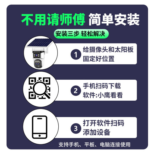 Ruiishiwei Triple Camera 15 millions de zoom solaire caméra extérieure extérieur et téléphone mobile sans réseau surveillant la surveillance panoramique de vision nocturne panoramique en couleur