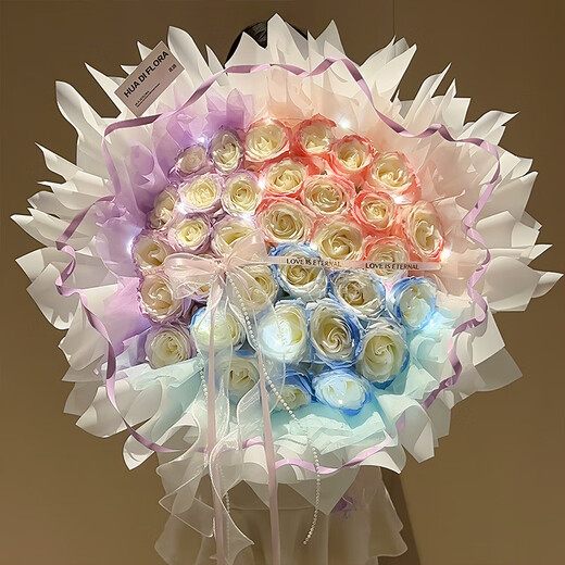 Baihuaguan Valentine's Day Flowers Crushed Ice Blue Rose Real Bouquet Full of Gypsophila Birthday Gift for Girlfriend Same City Delivery within Hours Pitching Galaxy 33 Flowers | dsa09