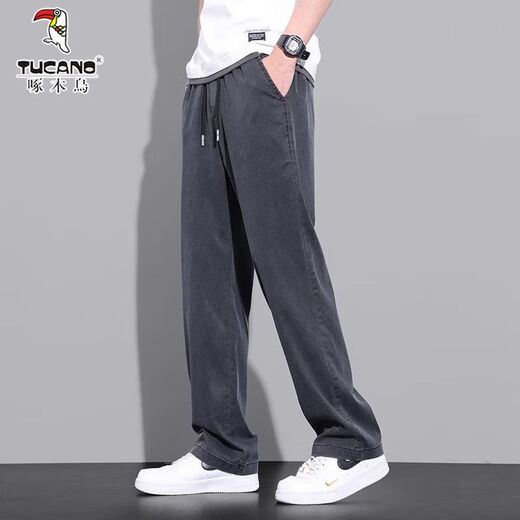 
Woodpecker wide-leg casual pants for men's summer thin ice silk loose sky silk jeans American fashion brand straight Woodpecker-1050-Blue L