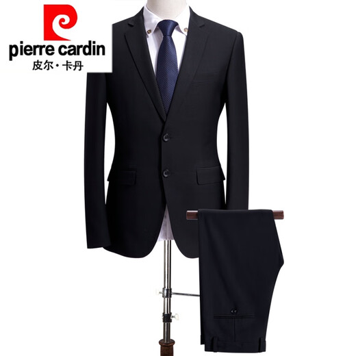 Pierre Cardin brand wool suit suit men's high-end business casual two-piece suit middle-aged men's wedding dress knitted black (two buttons without slits) L 175/50
