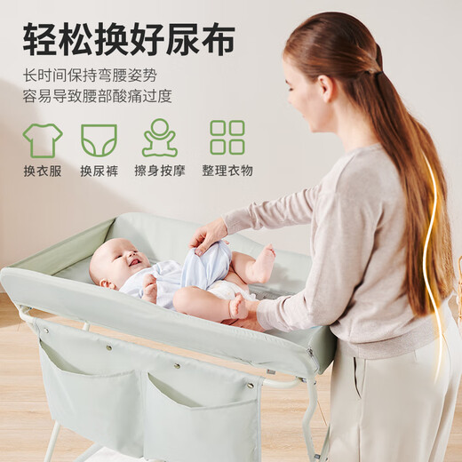 SWEEBY婴儿尿布台按摩护理台新生儿宝宝抚触台可折叠换衣整理台 升级版｜加厚架+双层挂袋+升降轮
