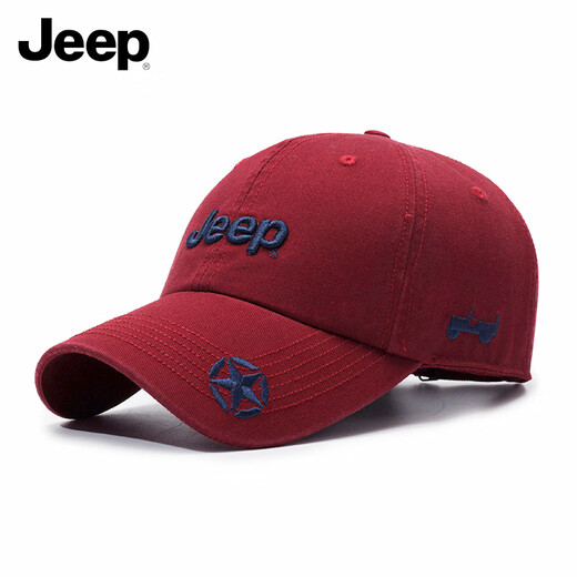 JEEP Hat Men's Baseball Cap Four Seasons Trendy Versatile Peaked Cap Sun Protection Sun Hat Hat Men's and Women's Sun Hat Burgundy