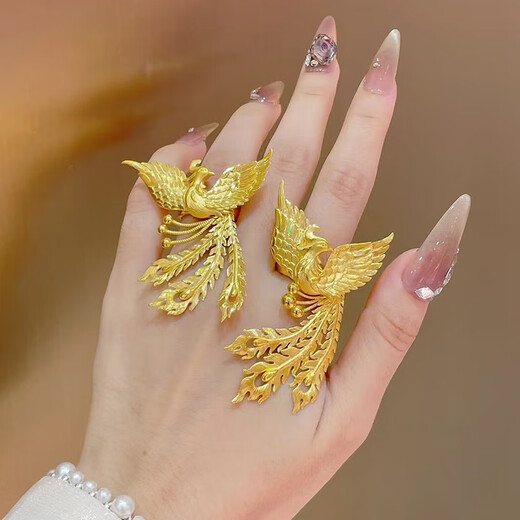 Baishi Qichang Gold Ring Phoenix Women's Pure Gold 999 Wedding Ring Gift Proposal Marriage Gift Girlfriend Birthday Gift Phoenix Dances for Nine Days Phoenix Ring About 5g 5D Version Remarks Circle Number