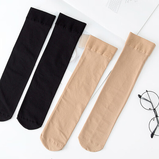 Yumeiluokou velvet mid-calf calf socks 3234 women's spring and autumn stockings, knee-protecting socks, over-knee socks, nude black stockings, mid-calf socks 3234# black, 3 pairs, one size fits all, 22-25cm