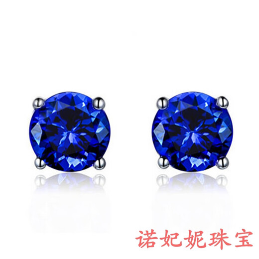 Pop sapphire earrings 925 sterling silver plated with 18K gold inlaid with Tanzanite sapphire round earrings that are versatile in Japan and Korea