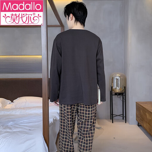 莫代尔100%棉新款男士睡衣秋季纯棉长袖长裤家居服套装男款套装男款 9923 2XL (160斤-180斤)