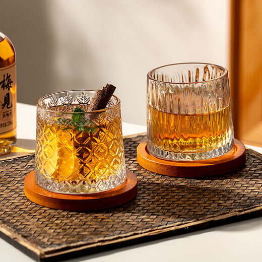 Onlycook creative rotating cup with coaster decompression glass creative whiskey glass foreign wine glass rotating wine glass vertical edge type with coaster 250ml 1 piece