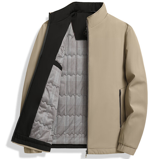 Pierre Cardin (Pierre Cardin) Dad's Autumn and Winter Jackets, Middle-aged and Elderly Men's Lightweight Cotton Jackets, Grandpa's Casual Padded Thick Jackets, Khaki Color-8818 3XL 190