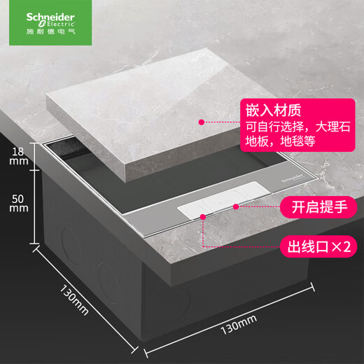 Schneider Electric Bodensteckdose, versteckte Bodensteckdose, Edelstahl, eingebettete Fünf-Loch-Bodensteckdose (mit Bodenkasten)