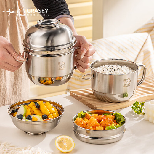 Guangyi 304 stainless steel lunch box fast food cup bowl student lunch box instant noodle bowl instant noodle cup two-layer lunch box GY8560