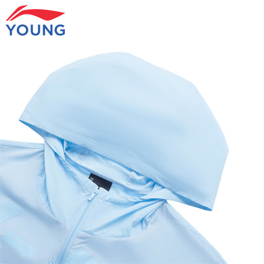 Li Ning children's sports windbreaker boys 2025 spring and summer new cardigan hooded thin sun protection clothing New Aurora Blue 45-2 130