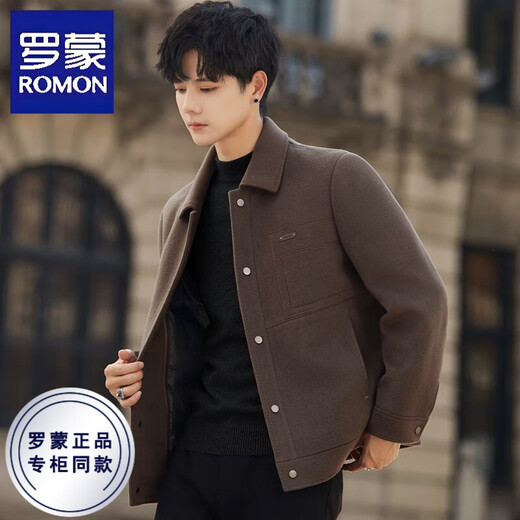 ROMON Double-sided Velvet Jacket Men's Woolen Woolen Coat Short Jacket Autumn and Winter Thickened Lapel High-end Business Men's Clothing Black/(Removable Down Liner) M (120Jin Jin is equal to less than 0.5 kg)