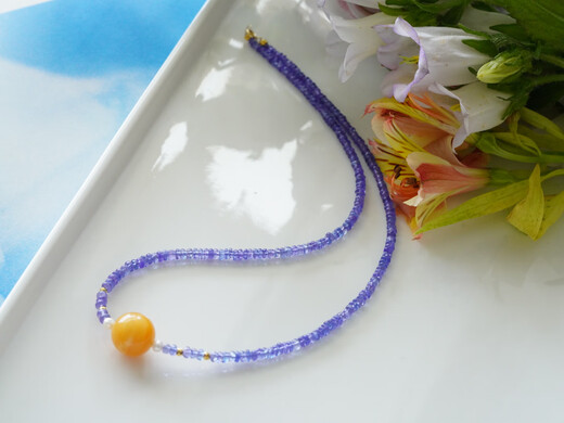 Canxian Natural Tanzanite Plate Jewelry Stone Clavicle Chain Fantasy Amethyst Pendant Beeswax Pearl Stacking Necklace Gift for Women 1# Tanzanite Beeswax Clavicle Chain