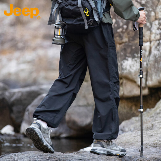Jeep (JEEP) overalls men's autumn and winter casual pants paratrooper pants sports outdoor trousers men's pants black L