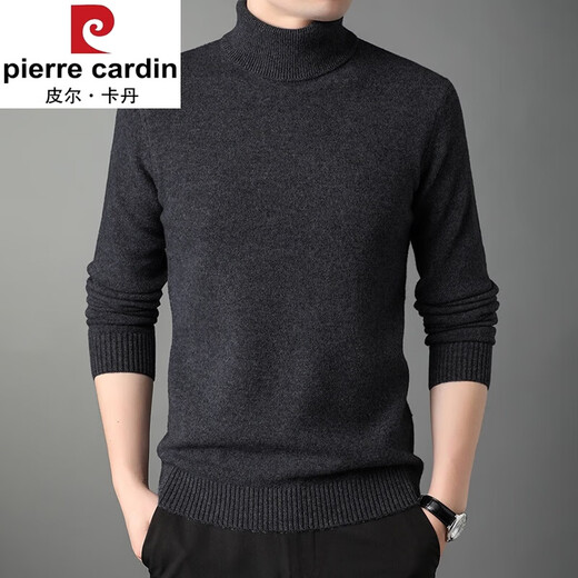 Pierre Cardin 100% pure wool sweater men's turtleneck winter thickened warm sweater base layer large size turtleneck knitted wool sweater turtleneck/black M 165 recommended 90-120Jin Jin equals 0.5 kg