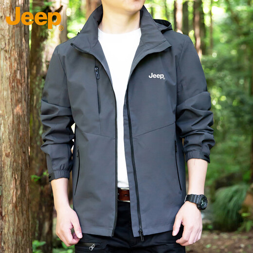 Jeep (JEEP) jacket men's autumn and winter casual hooded jacket men's trendy loose assault clothing men's gray 2XL