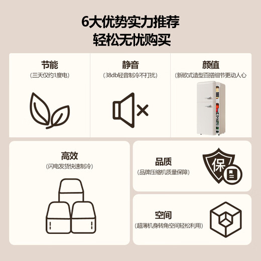 CHIGO first-level energy efficiency new European retro mini double-door refrigerator low energy consumption silent household small refrigerator living room rental dormitory moisture-proof refrigeration freezing energy saving 131 retro white single refrigeration only about one kilowatt hour in three days + light energy saving