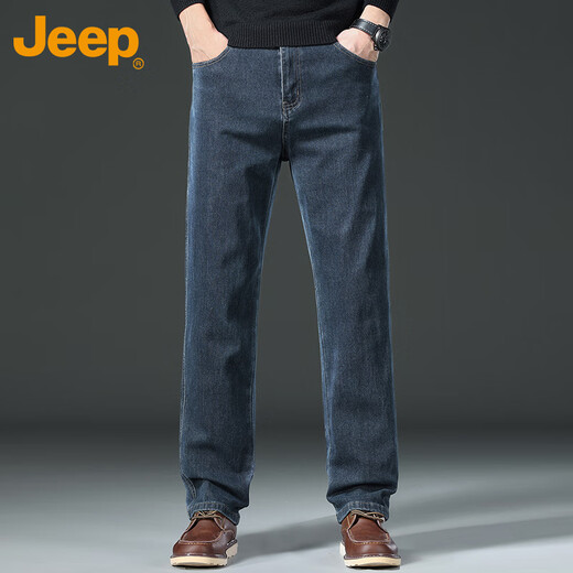JEEP jeans men's autumn and winter straight loose casual pants men's business retro men's pants blue gray 34