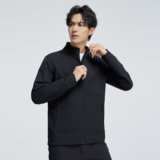 Pathfinder Sea Lion Soft Shell Cordura Outdoor Sports Mountaineering Jacket Waterproof Breathable Stand Collar Jacket Winter Velvet Jacket Black-Fleece L