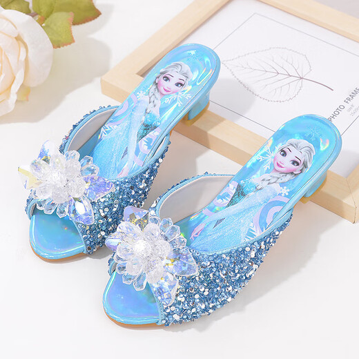 Ye Yu Silver Children's Crystal Slippers Fashionable Children's High Heel Slippers Frozen Princess Elsa A516-3 Silver 29 Inner Length 18cm (size is too small)